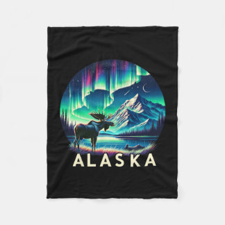Alaska Northern Lights Aurora Viewing Moose Vacati Fleece Blanket