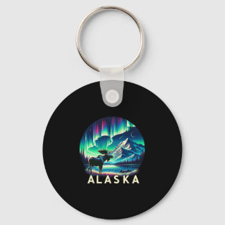 Alaska Northern Lights Aurora Viewing Moose Vacati Keychain