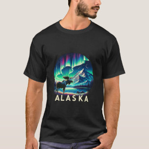 Alaska Northern Lights Aurora Viewing Moose Vacati T-Shirt