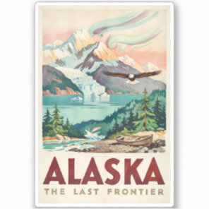 Alaska Northern Lights Bald Eagle Illustration Sticker