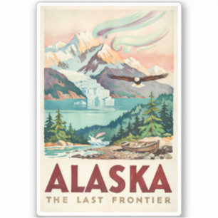 Alaska Northern Lights Bald Eagle Illustration Sticker