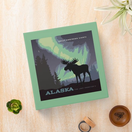 Alaska  Northern Lights Moose 3 Ring Binder