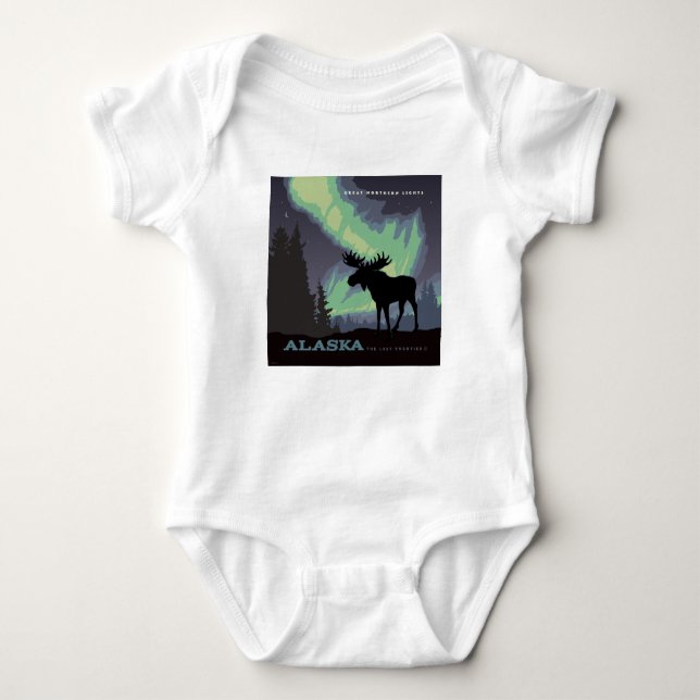 Alaska | Northern Lights Moose Baby Bodysuit (Front)