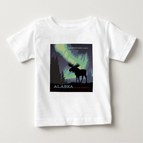 Alaska  Northern Lights Moose Baby T_Shirt