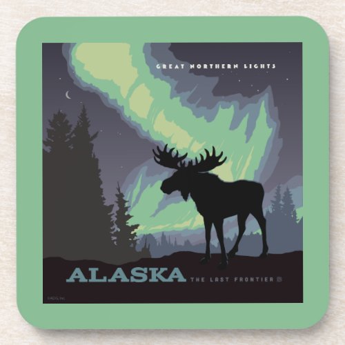 Alaska  Northern Lights Moose Beverage Coaster