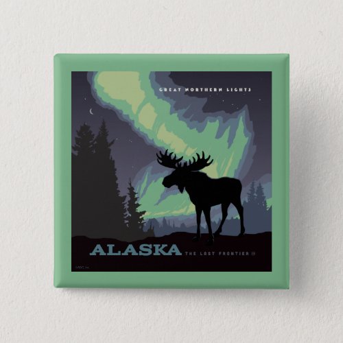 Alaska  Northern Lights Moose Button