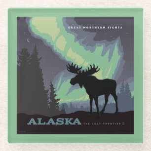 Alaska Northern Lights Moose Glass Coaster