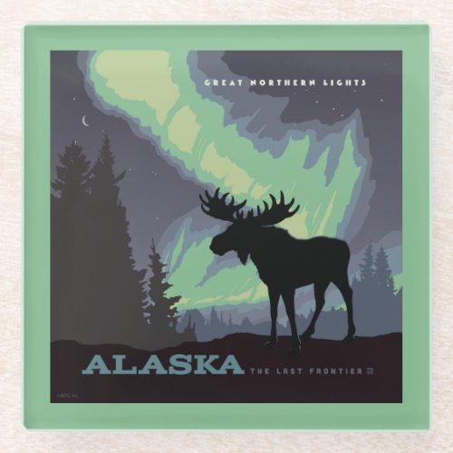 Alaska  Northern Lights Moose Glass Coaster