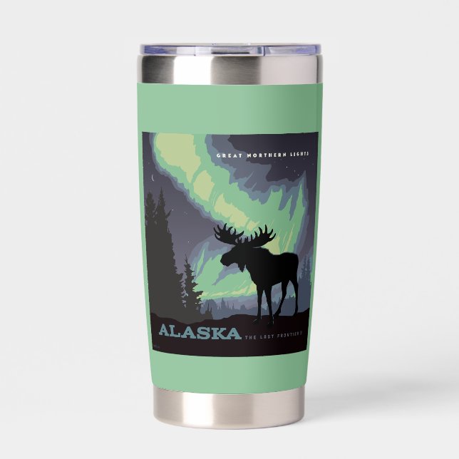 Alaska | Northern Lights Moose Insulated Tumbler (Front)