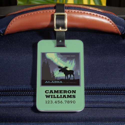 Alaska  Northern Lights Moose Luggage Tag