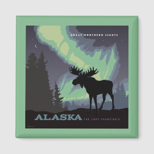 Alaska  Northern Lights Moose Magnet