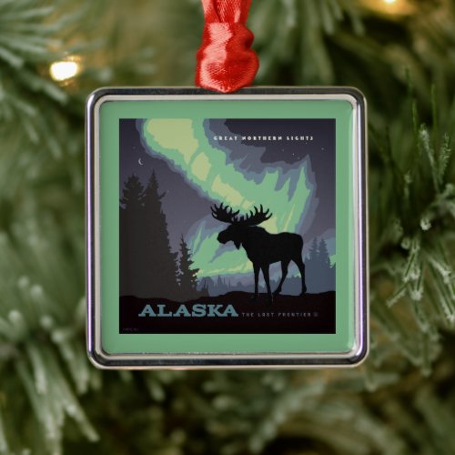 Alaska  Northern Lights Moose Metal Ornament