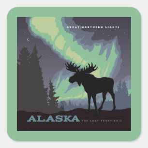 Alaska Northern Lights Moose Square Sticker