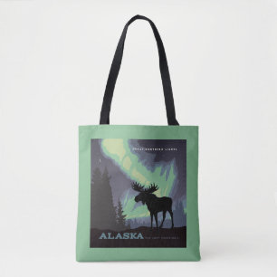 Alaska   Northern Lights Moose Tote Bag