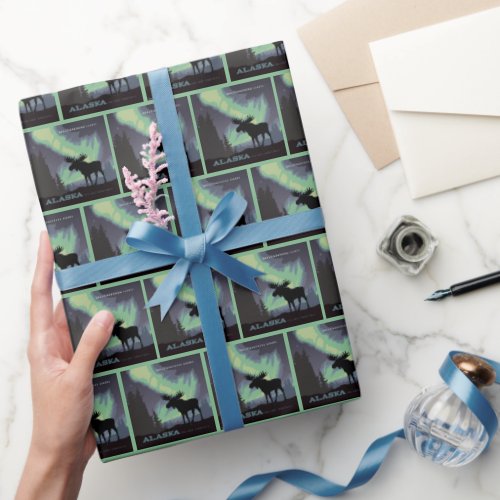 Alaska  Northern Lights Moose Wrapping Paper