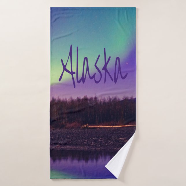 Alaska Northern Lights Mountains Lake Bath Towel (Bath Towel)