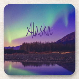Alaska Northern Lights Mountains Lake Beverage Coaster