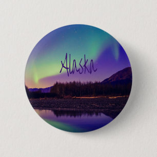 Alaska Northern Lights Mountains Lake Button