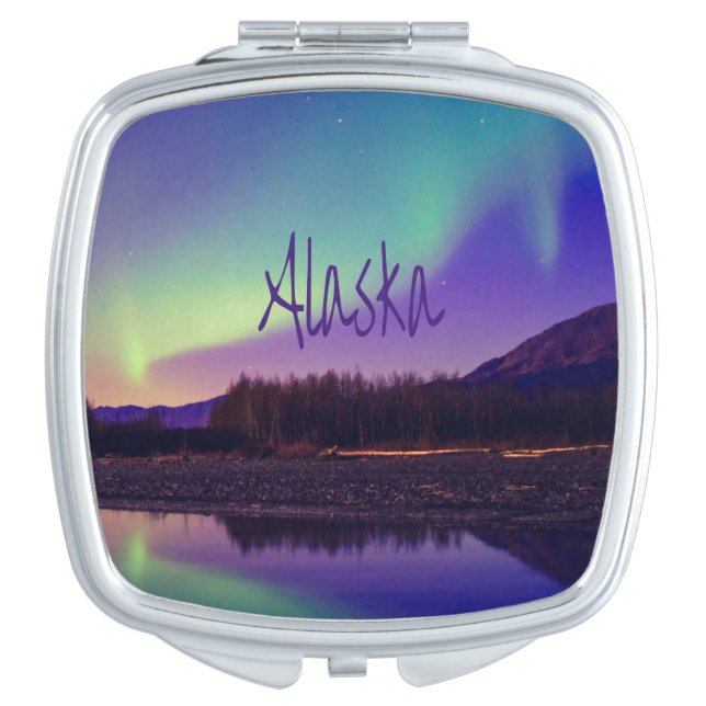Alaska Northern Lights Mountains Lake Compact Mirror (Front)