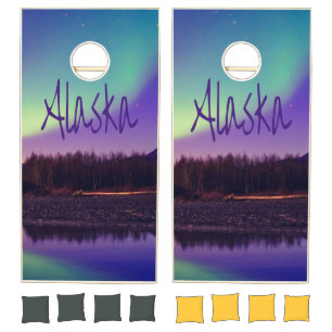 Alaska Northern Lights Mountains Lake Cornhole Set