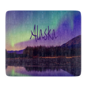 Alaska Northern Lights Mountains Lake Cutting Board