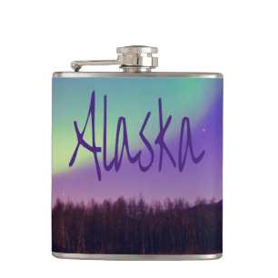 Alaska Northern Lights Mountains Lake Flask