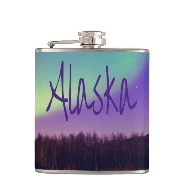 Alaska Northern Lights Mountains Lake Flask (Front)