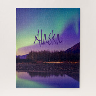 Alaska Northern Lights Mountains Lake Jigsaw Puzzle