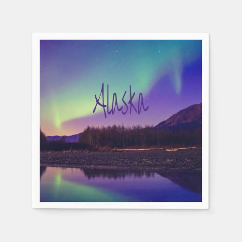 Alaska Northern Lights Mountains Lake Napkins