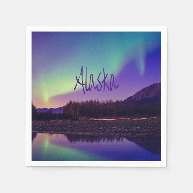 Alaska Northern Lights Mountains Lake Napkins (Front)