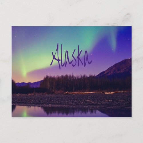 Alaska Northern Lights Mountains Lake Postcard
