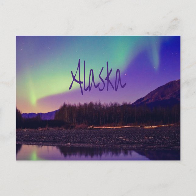 Alaska Northern Lights Mountains Lake Postcard (Front)
