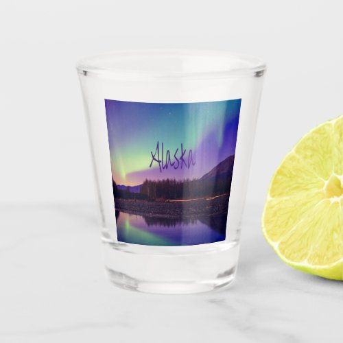 Alaska Northern Lights Mountains Lake Shot Glass