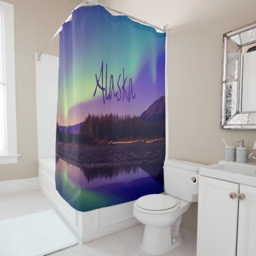Alaska Northern Lights Mountains Lake Shower Curtain