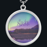 Alaska Northern Lights Mountains Lake Silver Plated Necklace<br><div class="desc">Alaska Northern Lights Mountains Lake This is a great item to have if you have been to or live in Alaska. Great to give as a surprise if you are heading there for a trip soon. ALASKA enjoy this beautiful state. You can personalize and customize this item by adding text....</div>