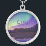 Alaska Northern Lights Mountains Lake Silver Plated Necklace<br><div class="desc">Alaska Northern Lights Mountains Lake This is a great item to have if you have been to or live in Alaska. Great to give as a surprise if you are heading there for a trip soon. ALASKA enjoy this beautiful state. You can personalize and customize this item by adding text....</div>