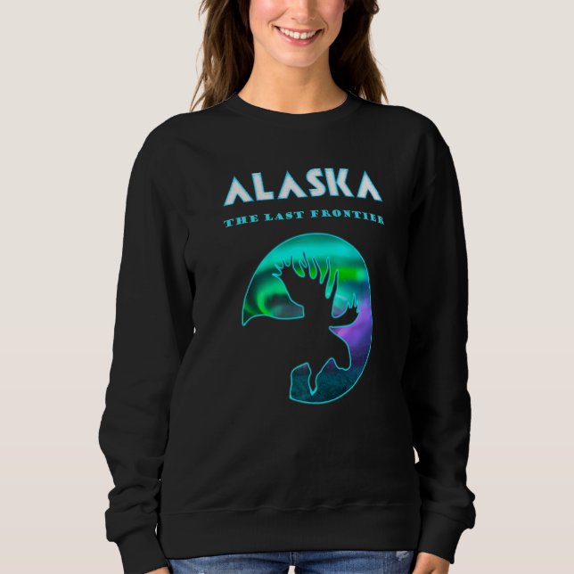 Alaska Northern Lights T Alaskan Moose With Aurora Sweatshirt (Front)