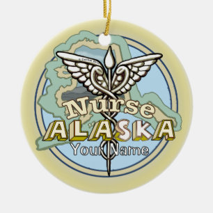 Alaska Nurse Caduceus Ceramic Ornament