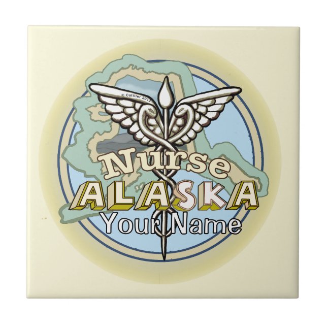 Alaska Nurse Caduceus Ceramic Tile (Front)