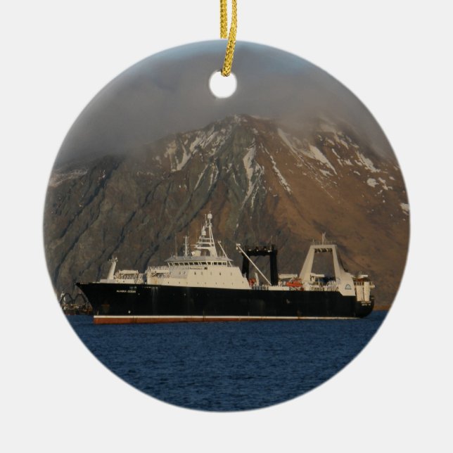 Alaska Ocean, Factory Trawler in Alaska Ceramic Ornament (Front)
