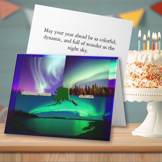 Alaska Outline Northern Lights Collage Birthday Card (Creator Uploaded)