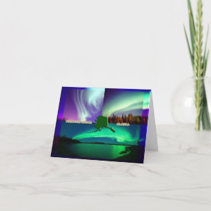 Alaska Outline Northern Lights Collage Birthday Card