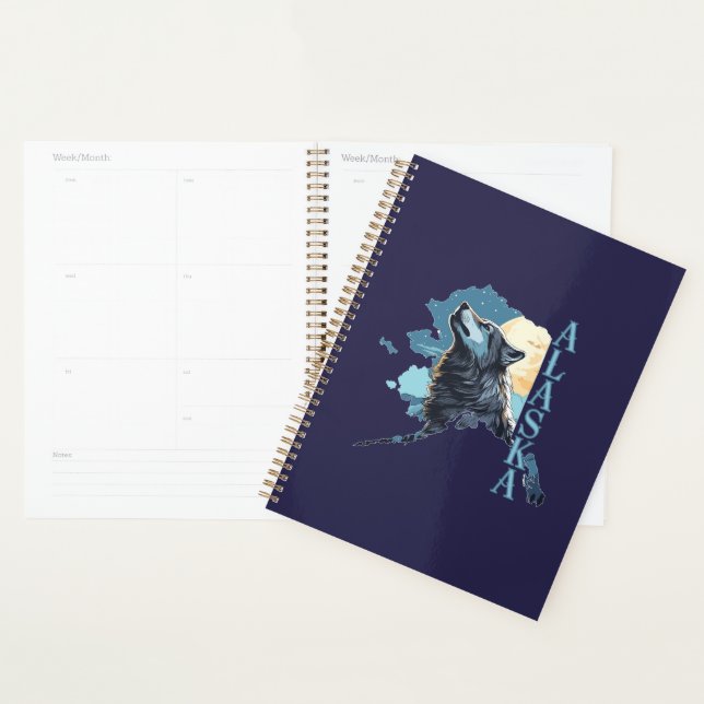 Alaska Outline Wolf and Moon Planner (Display)