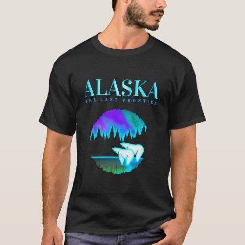 Alaska Pair Of Polar Bear With Aurora Snow Scene T_Shirt