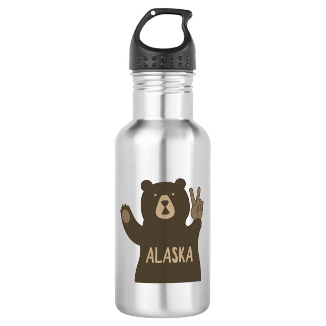 Alaska Peace Bear Stainless Steel Water Bottle (Front)