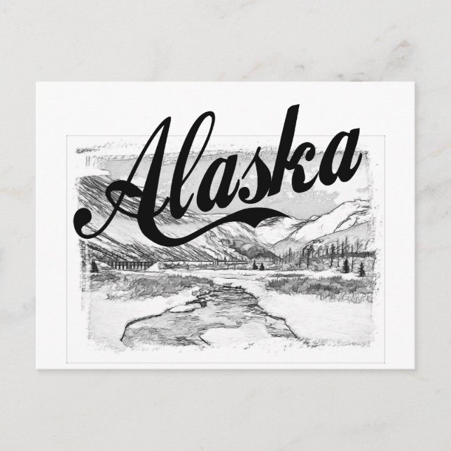 Alaska Pencil Sketch Postcard (Front)