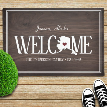 Alaska Personalized Woodgrain Welcome Doormat by reflections06 at Zazzle