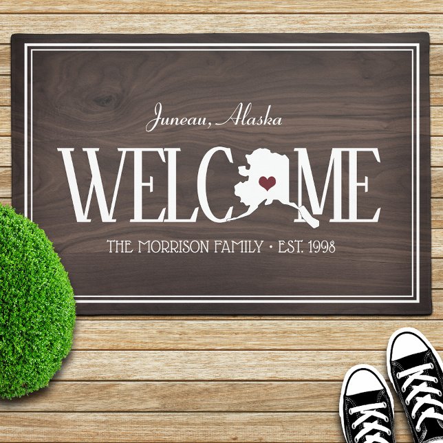Alaska Personalized Woodgrain Welcome Doormat (Creator Uploaded)
