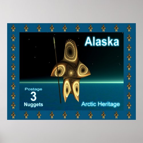 Alaska Postage_ Fractal Inuit Hunter Poster