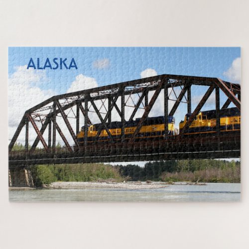 Alaska Railroad locomotive engine and bridge Jigsa Jigsaw Puzzle